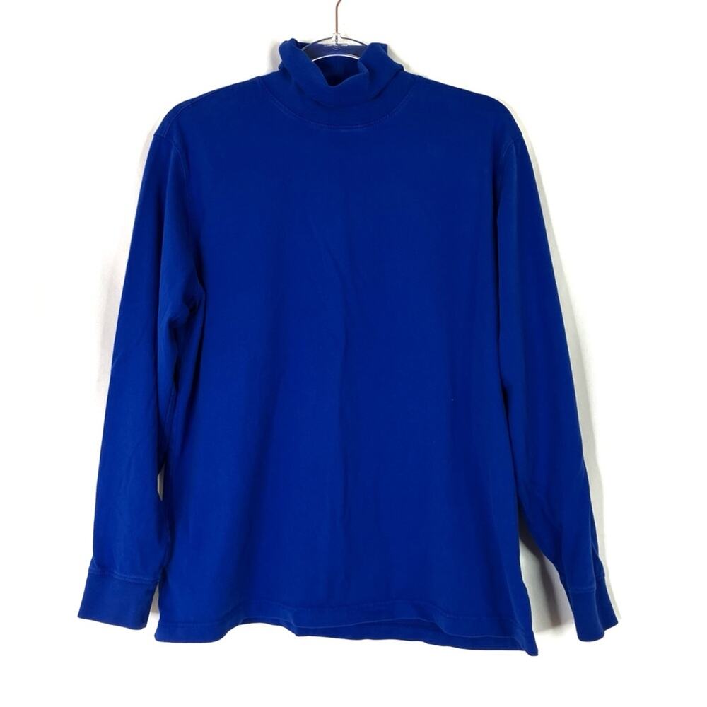 Lands' End Men's Blue Super T 100% Cotton Long Sleeve Mock Neck Tee Shirt Large
